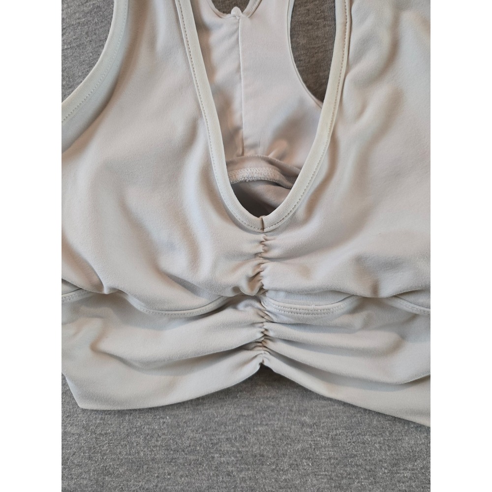 Alo Yoga Wild Thing Bra Womens Small Bone Ruched Front Racerback Sports Bra - Picture 5 of 8